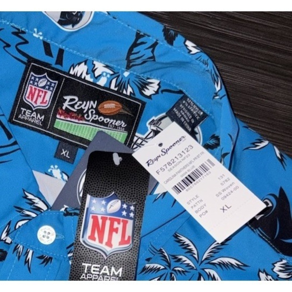 New Reyn Spooner Carolina Panthers Kekai Blue Hawaiian Button Up Shirt XL - Picture 7 of 8